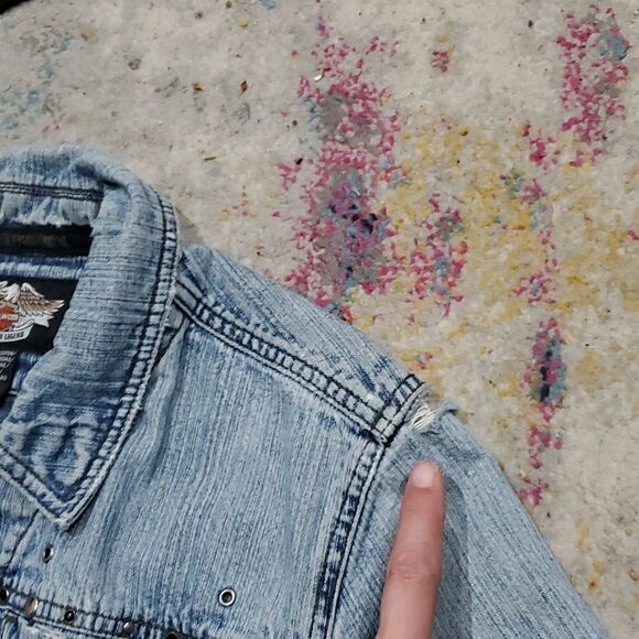 Vintage Y2K Harley-Davidson Jean Jacket With Embroidery & Studs - Picture 15 of 16